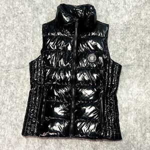Black DKNY Women's Logo Drawstring Puffer Vest, Small